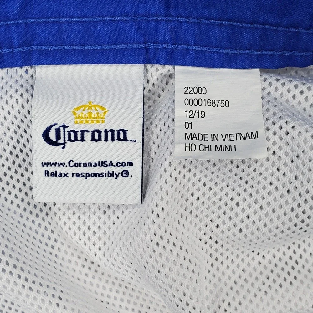 Corona Extra Mens Blue Palm Tree Board Shorts Swim Trunks‎ Mesh Lining Large
